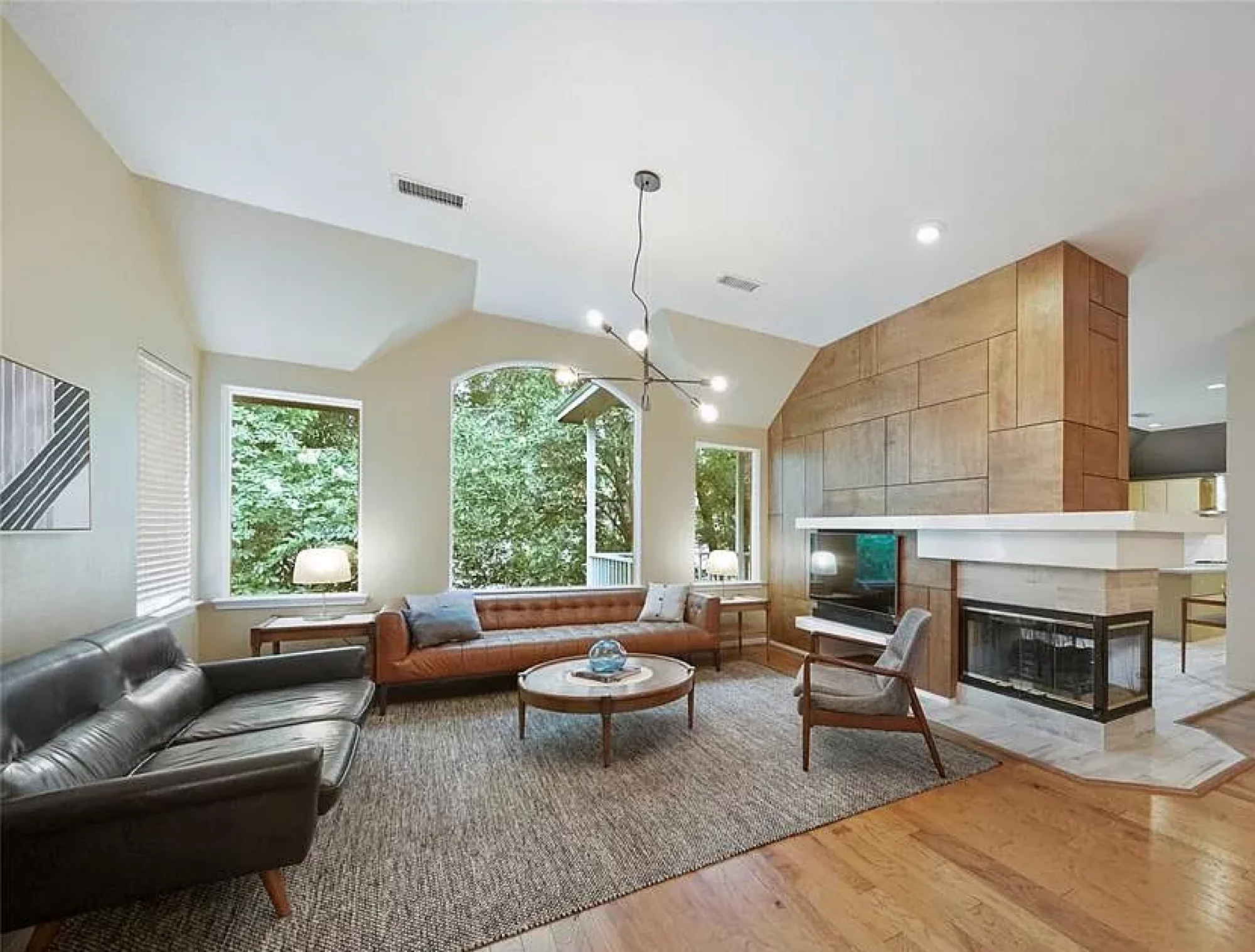 Custom hard maple shelving and architectural feature wall